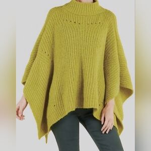 ONE SIZE Anthropologie Mock Neck Poncho, Sweater,Cozy Knit,Designer,Green/Yellow